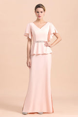 Glamorous V-Neck Front Slit Mother of Bride Dresses with Beadings Sash-misshow.com