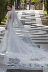 Glamorous V-neck Mermaid Appliques Long Sleeves Wedding Dress With Lace-misshow.com