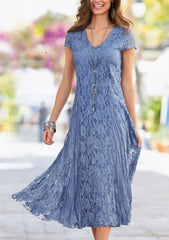 Glamorous V-neck Short sleeves A-line Lace Mother dress-misshow.com