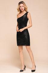 MISSHOW offers Glitter Black Sequins One Shoulder Mini Party Dress Short Cocktail Dress at a good price from Apricot,Black,Silver,Sequined to Column Mini them. Stunning yet affordable Cap Sleeves Prom Dresses,Evening Dresses.