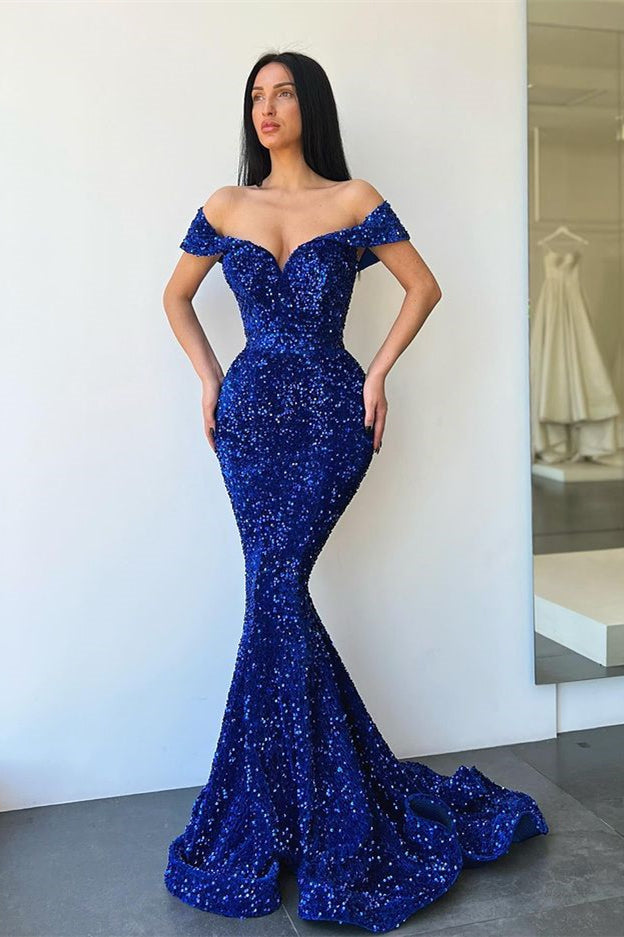 Glittering Sequins Sweetheart Off-the-shoulder Mermaid Prom Dresses-misshow.com