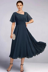 Gorgeous A-Line Chiffon V-Neck Cap Sleeve Bridesmaid Dresses With Ruffles