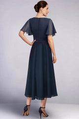 Gorgeous A-Line Chiffon V-Neck Cap Sleeve Bridesmaid Dresses With Ruffles