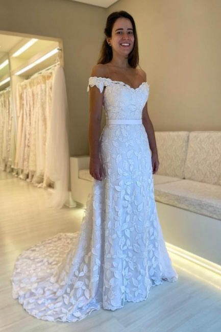 Gorgeous A-Line Lace Sweetheart Sleeveless White Wedding Dresses With Appliques Openback