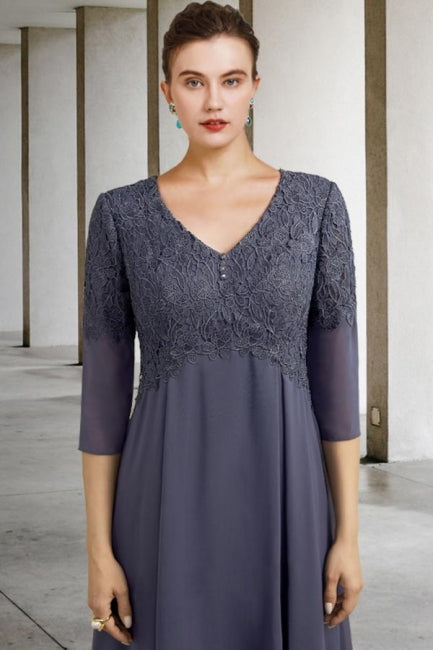 Gorgeous A-Line Lace V-Neck 3/4 Sleeve Bridesmaid Dresses With Appliques