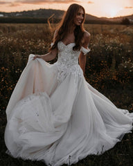 Gorgeous A-line Off-the-shoulder Wedding Dresses with Lace-misshow.com