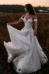 Gorgeous A-line Off-the-shoulder Wedding Dresses with Lace-misshow.com