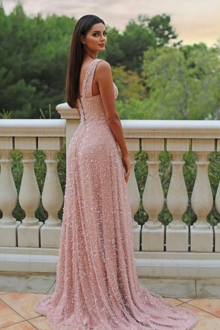 Gorgeous A-Line Satin One Shoulder Sleeveless Pink Prom Dress With Split Front