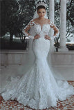 Wunderschöne perlenbesetzte Spitze Meerjungfrau Brautkleid Ärmel Sheer Tüll Applikationen Braut trägt