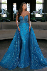 Gorgeous Blue Long Mermaid Sleeveless Prom Dress With Detachable Train-misshow.com