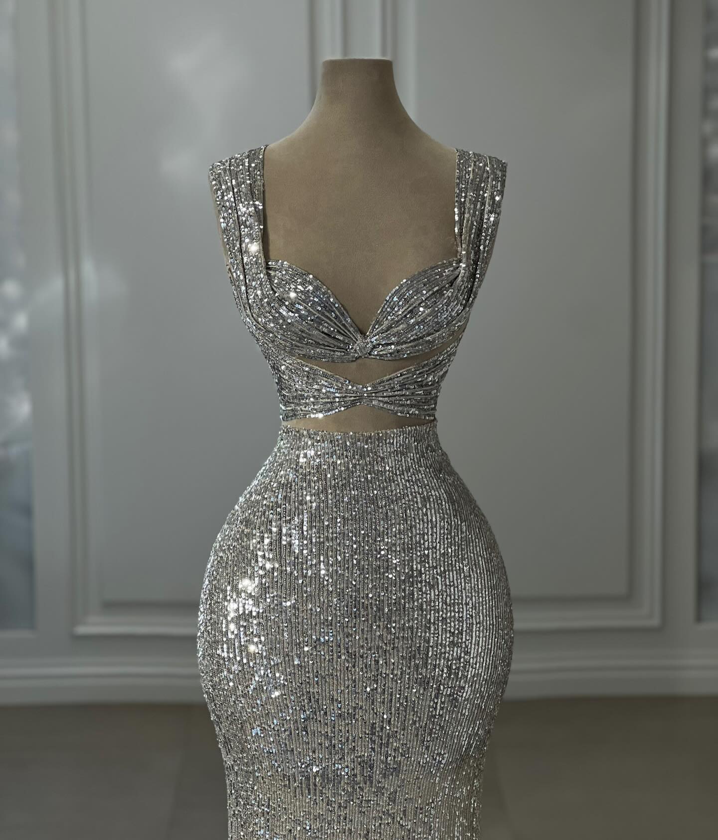 Gorgeous Column Sequined Off-The-Shoulder Sleeveless Silver Prom Dress With Sequined