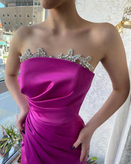 Gorgeous Fuchsia Strapless Crystal Prom Dress With Slit-misshow.com