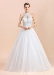 Looking for  in Tulle, A-line style, and Gorgeous Rhinestone work  MISSHOW has all covered on this elegant Gorgeous Halter Rhinstones Wedding Dress White Tulle Lace Appliques Aline Bridal Gown