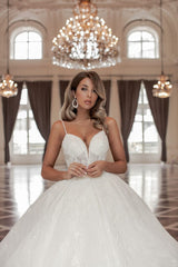 Gorgeous Long A-line V-neck Sleeveless Princess Wedding Dresses With Lace-misshow.com