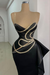 Gorgeous Long Black Mermaid One Shoulder Sleeveless Prom Dress with Lace