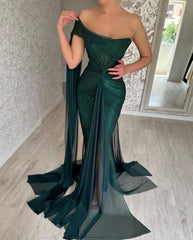 Gorgeous Long Dark Green Mermaid Sleeveless Prom Dresses With Slit-misshow.com