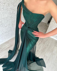 Gorgeous Long Dark Green Mermaid Sleeveless Prom Dresses With Slit-misshow.com