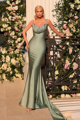 Gorgeous Long Dusty Sage Mermaid Sleeveless Satin Prom Dress with Glitter