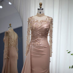 Gorgeous Long High Neck Beading Sequined Prom Dress With Long Sleeves-misshow.com