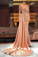 Gorgeous Long High Neck Beading Sequined Prom Dress With Long Sleeves-misshow.com