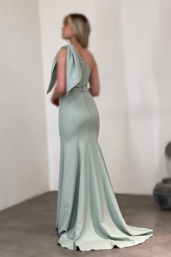 Gorgeous Long Mermaid One Shoulder Satin Rhinestones Sleeveless Prom Dress