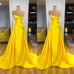 Gorgeous Long Yellow A-line Sequined Sleeveless Prom Dress-misshow.com