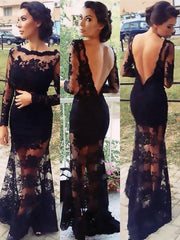 Gorgeous Mermaid Bateau Long Sleeves Applique Lace Prom Dresses