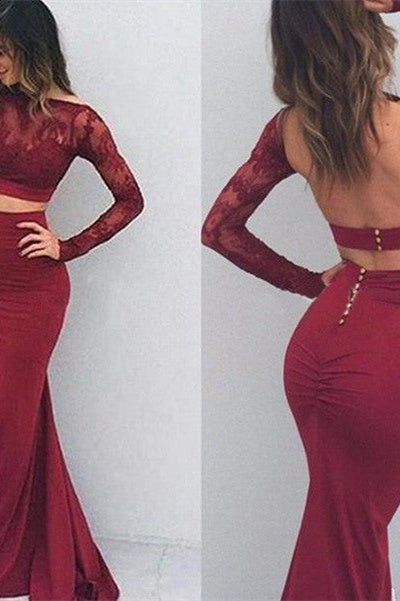 Gorgeous Mermaid Bateau Spandex Long Sleeves Floor-Length Prom Dresses-misshow.com