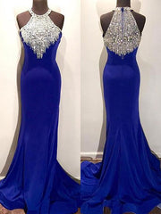 Gorgeous Mermaid Halter Sleeveless Beading Spandex Prom Dresses