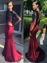 Gorgeous Mermaid Long Sleeves Bateau Elastic Woven Satin Prom Dresses