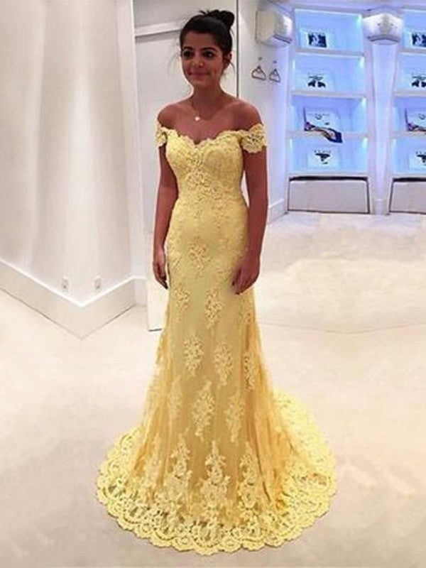 Gorgeous Mermaid Off-the-Shoulder Sleeveless Lace Prom Dresses