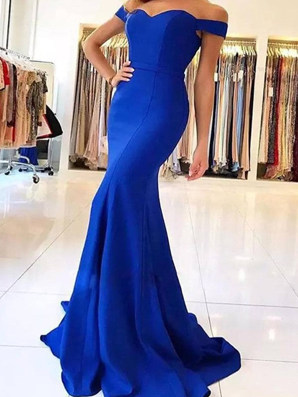 Gorgeous Mermaid Off-the-Shoulder Sleeveless Ruffles Satin Prom Dresses