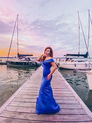 Gorgeous Mermaid Satin Ruffles Off-the-Shoulder Sleeveless Prom Dresses