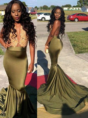 Gorgeous Mermaid Sleeveless Scoop Satin Prom Dresses