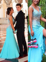 Gorgeous Mermaid Sleeveless V-neck Chiffon Beading Prom Dresses