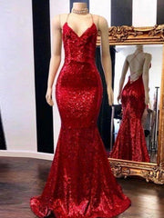 Gorgeous Mermaid Spaghetti Straps Sleeveless Sequins Prom Dresses