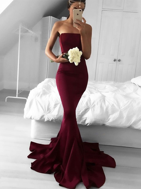 Gorgeous Mermaid Strapless Stretch Crepe Sleeveless Ruffles Prom Dresses