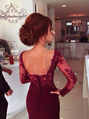 Gorgeous Mermaid Sweetheart Applique Satin Long Sleeves Prom Dresses