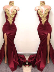 Gorgeous Mermaid Sweetheart Sleeveless Applique Satin Prom Dresses