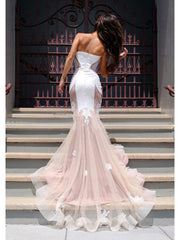 Gorgeous Mermaid Sweetheart Sleeveless Tulle Chapel Train Prom Dresses