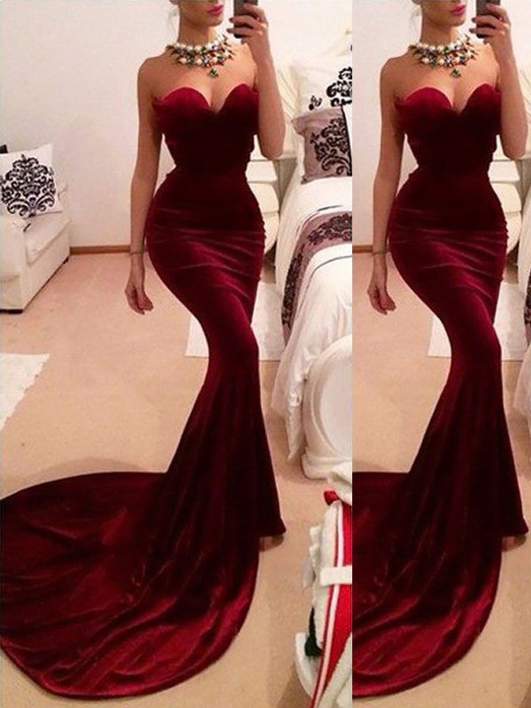 Gorgeous Mermaid Sweetheart Velvet Sleeveless Ruffles Prom Dresses