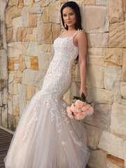 Gorgeous Mermaid Tulle Applique Sleeveless Spaghetti Straps Floor-Length Prom Dresses