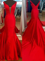 Gorgeous Mermaid V-neck Sleeveless Satin Prom Dresses