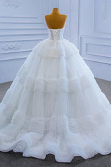 Gorgeous Princess Long White A-line Sleeveless Wedding Dresses-misshow.com