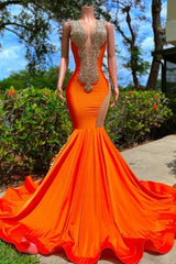 Gorgeous Sequined V-neck Sleeveless Stretch Satin Mermaid Prom Dress with Appliques-misshow.com