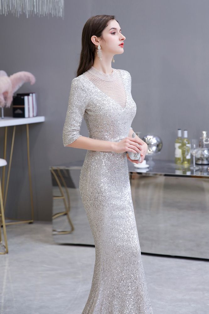 Looking for Prom Dresses,Evening Dresses,Homecoming Dresses,Quinceanera dresses in Tulle,Sequined, Mermaid style, and Gorgeous Beading,Buttons,Sequined work  MISSHOW has all covered on this elegant Gorgeous Silver Long Sleeves Long Prom Dress.