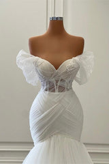 Gorgeous Sleeveless Strapless Off the Shoulder Mermaid Wedding Dress-misshow.com