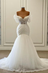 Gorgeous Sleeveless Strapless Off the Shoulder Mermaid Wedding Dress-misshow.com