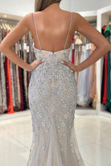 Gorgeous Spaghetti Straps Sleeveless Mermaid Floor-Length Lace Prom Dresses-misshow.com