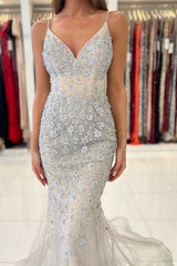 Gorgeous Spaghetti Straps Sleeveless Mermaid Floor-Length Lace Prom Dresses-misshow.com